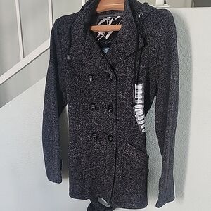 Sebby Heather Black/Gray Double-Breasted Pea Coat
